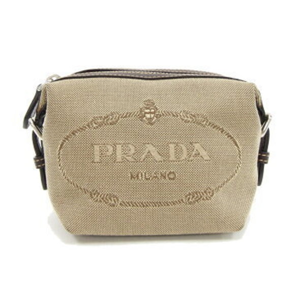 Prada pouch beige Black jacquard Leather makeup - Picture 1 of 8